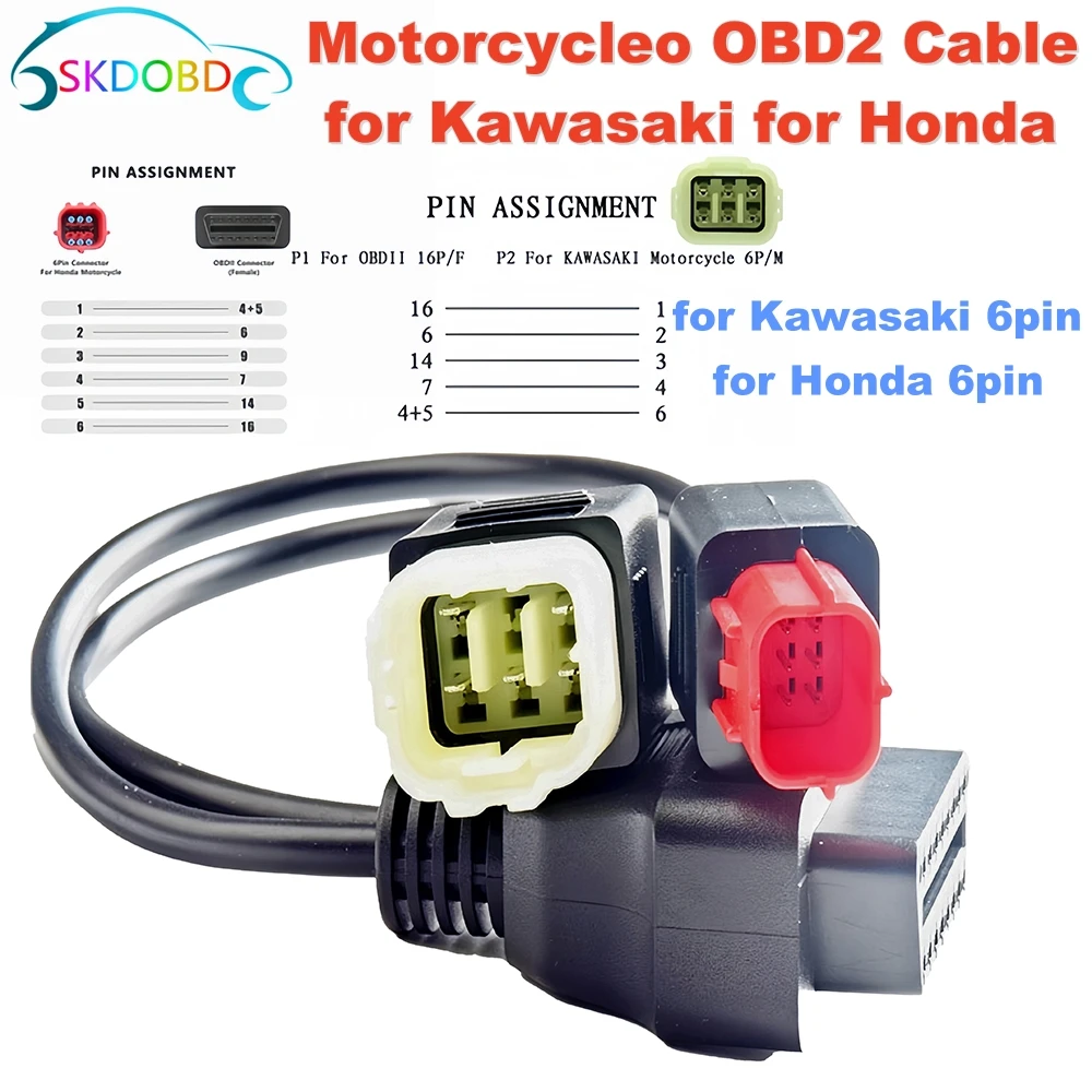 

Простой в использовании для Honda и Kawasaki 6pin OBD2 диагностический разъем для мотоцикла, Кабельный штекер, адаптер OBD, Удлинительный провод для двигателя