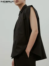 

INCERUN Tops 2022 Korean Style New Men Solid Sleeveless Loose Button Blouse Stylish Male Party Nightclub Sleeveless Shirts S-5XL