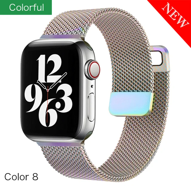 Metal Milanese band for Apple Watch 7/6/SE/5/4/3/2/1 41/38/40mm Stainless Steel Watch strap for iwatch 7 45MM 42MM 44MM Bracelet Colorful-8