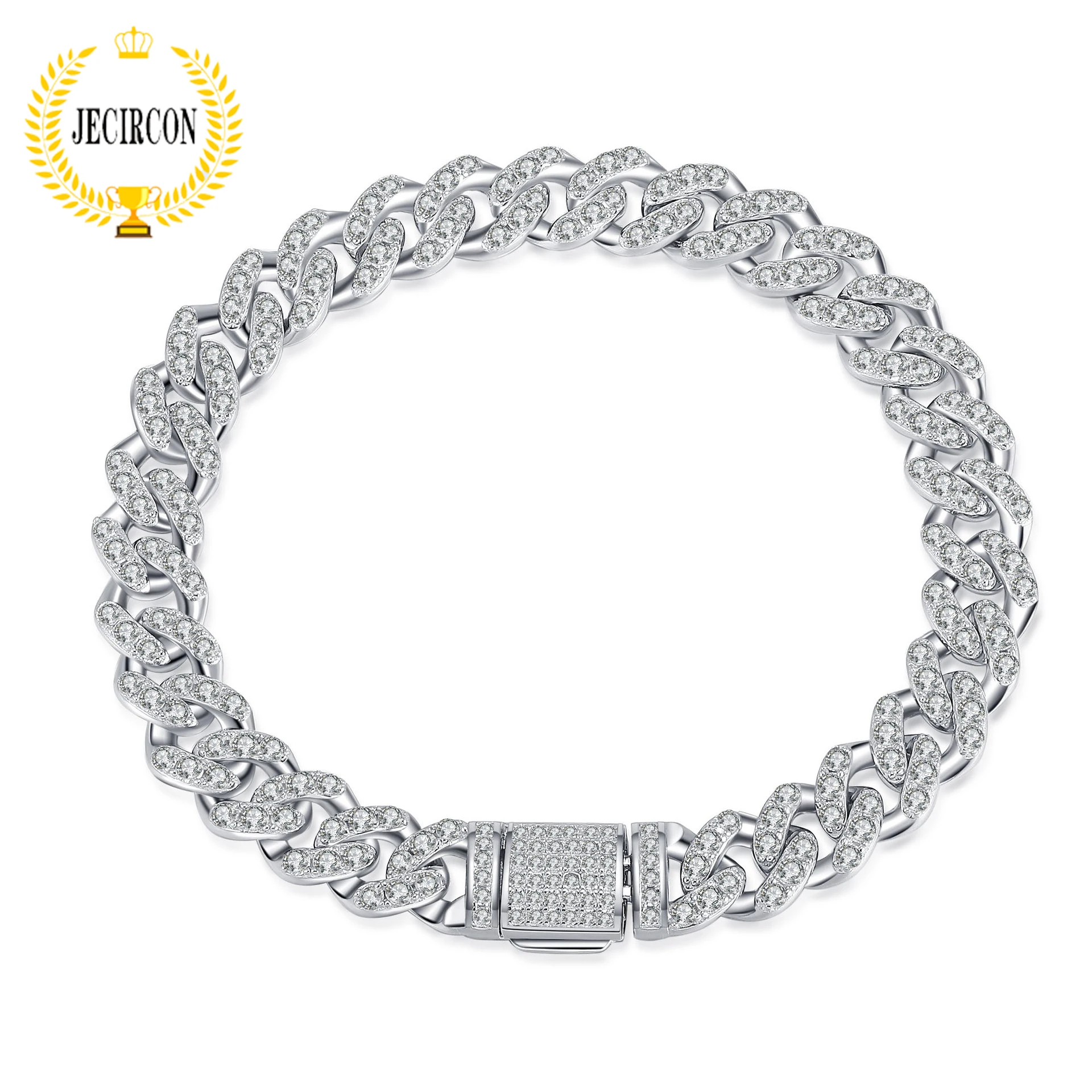 

JECIRCON 925 Sterling Silver Cuban Chain Moissanite Bracelet for Women/Man Sparkling Full D Color Lab Diamond Hand Chain Jewelry