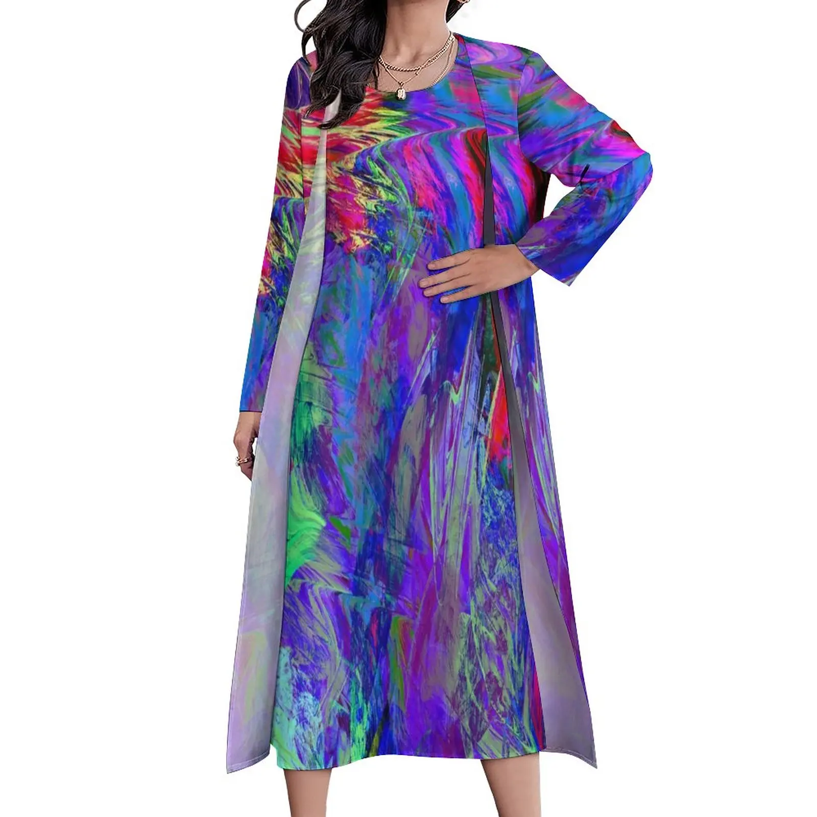 

Colorful Neon Paint Dress Abstract Graffiti Vintage Maxi Dress Street Fashion Casual Long Dresses Autumn Two Piece Vestidos