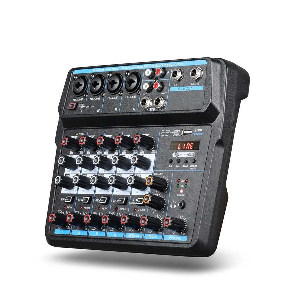 Mixer Audio Usb A 6 Canali Mixer Audio Dj Console Per Scheda Audio Digitale Con Scheda Audio Bluetooth 48V Phantom Power Dj Equipment