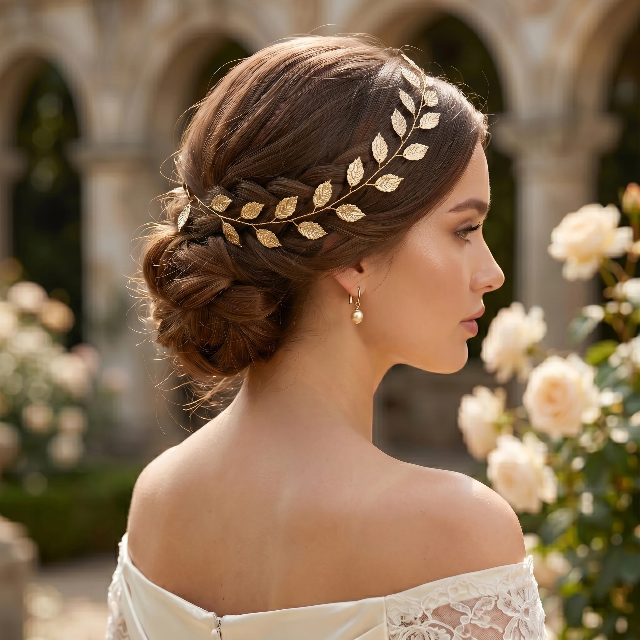 Braut Hochzeit Haar Zubehör Perle Strass Stirnband Blumen blatt Braut Kopf bedeckung Haar Rebe Frauen Tiara Haarschmuck Geschenk – Detail 8