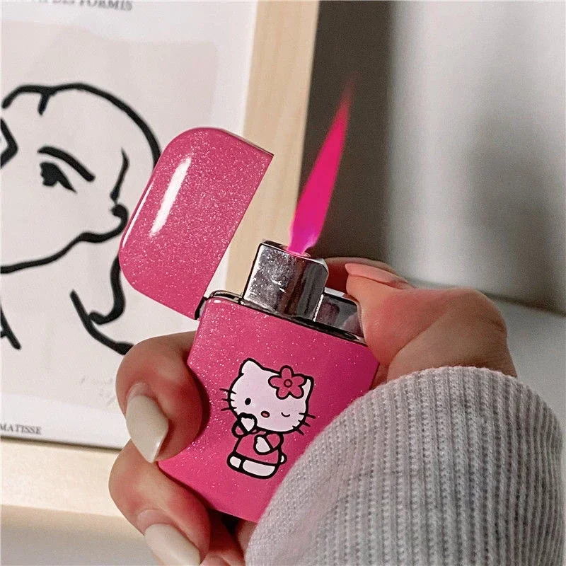 Creative Metal Windproof Cute Hello Kitty Lighter Kawaii MyMelody Kuromi Cinnamo Sanrioed Red Flame Lighters Fast Delivery Gift