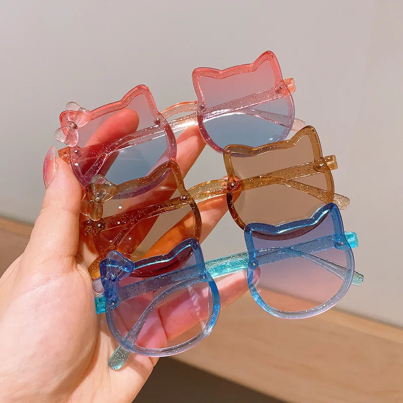 New Korean Style Cat Shape Children's Cute Cartoon Sunglasses Kids Anti UV Eyewear Round Colourful Sunglass