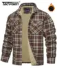 TACVASEN Fleece Lining Jackets Mens Flannel Cotton Jackets Plaid Casual Button Down Cargo Work Coats Thicken Outwear Man Tops 1