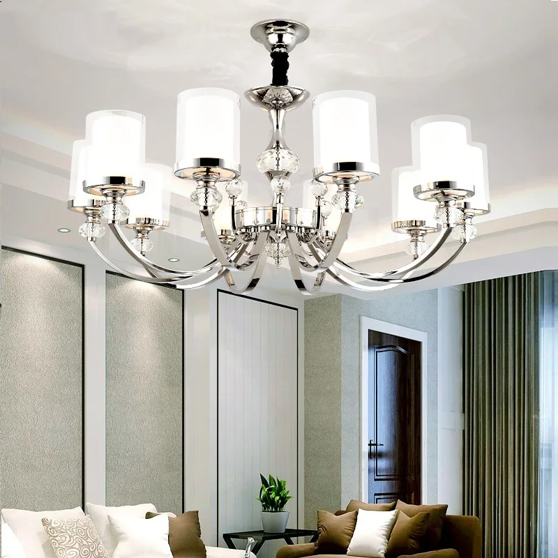 Modern Chandelier Lights Chrome Metal Modern Crystal lights Living Room Led Chandeliers Bedroom Led Hanging Light Glass shade chandelier lamp