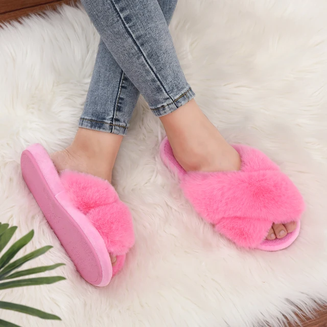 Shevalues Indoor Plush Furry Slippers