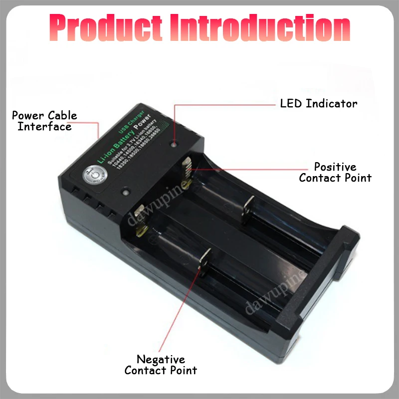 Lader voor 18650 Li-ion batterij, compleet met 2 batterijen (2200mA) - Scuba Support