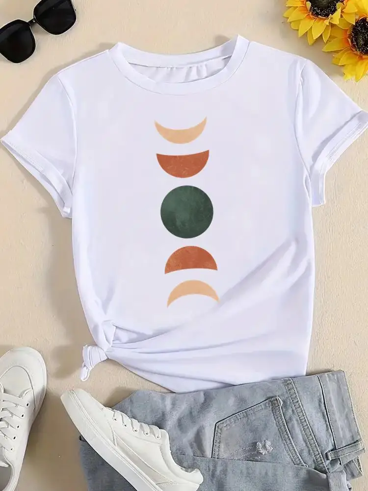 

Female Clothes Fashion Casual Tee T Shirt Clothing Women Top Moon Trend Watercolor Trend Short Sleeve Printed Graphic T-shirts