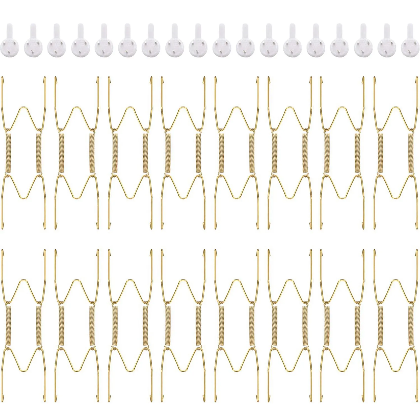 

16 Pieces 6 Inch Invisible Plate Hangers Wall Plate Hangers Brass Wire Plate Holders with 18 Pieces Wall Hooks for 5 to 7 Inc