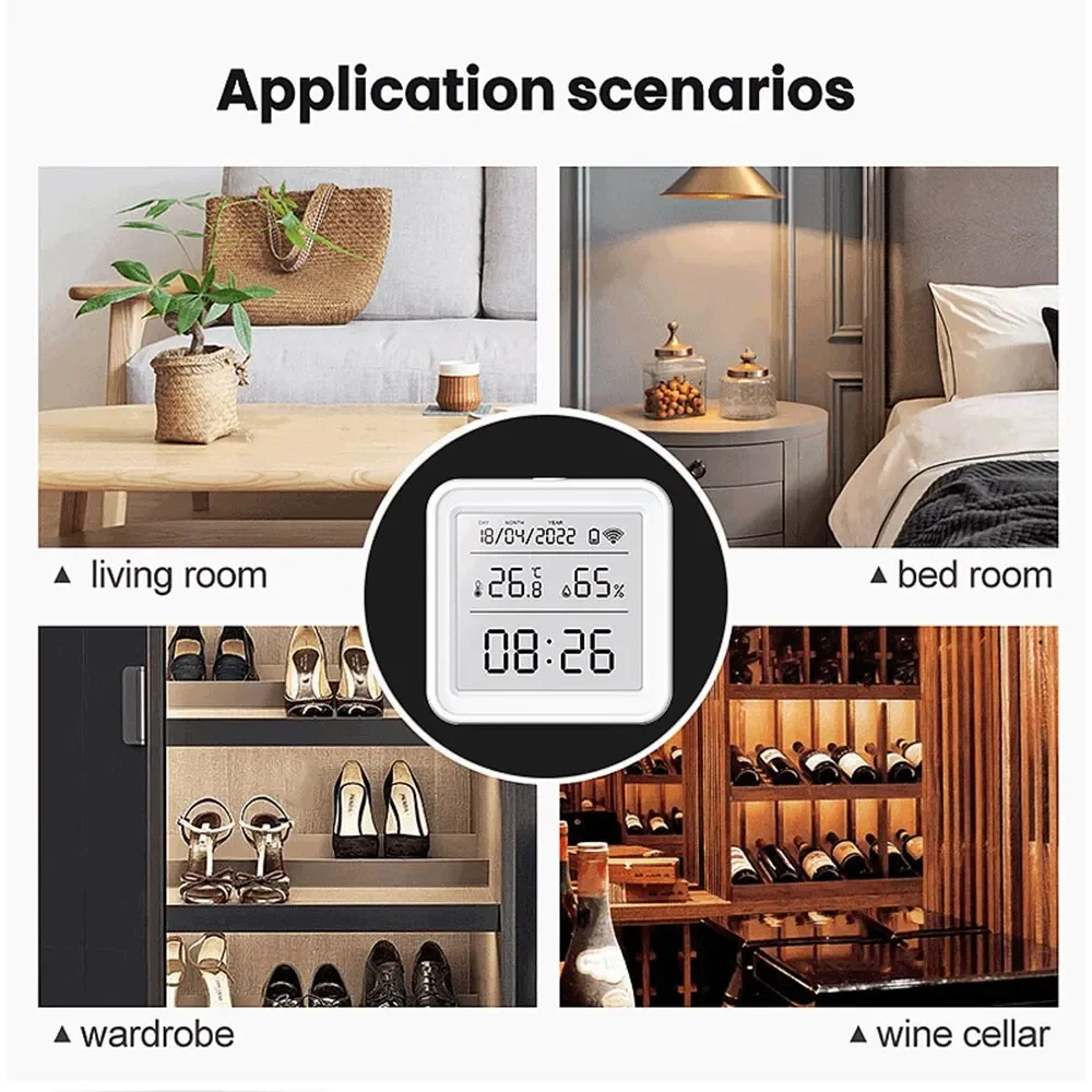 Temperature Humidity Sensor Temperature Humidity Meter Tuya WIFI Smart Backlight Support Alexa Google Assistant