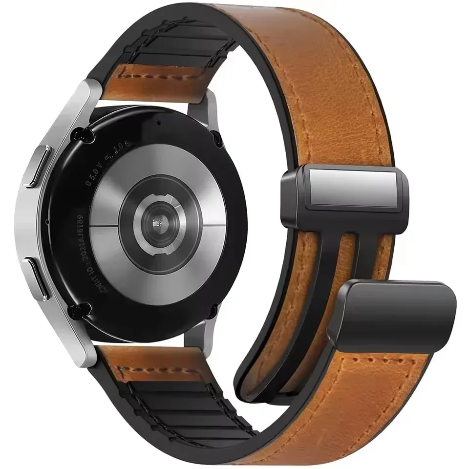 Dual-Material Magnetic Buckle Wristband – Leather and Silicone Strap, 22mm/20mm
