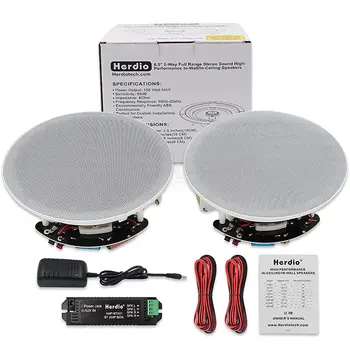 Herdio 6.5 Inch Home Audio 300W Ceiling Bluetooth Speaker Home Recessed Speaker System For Indoor Kitchen Bedroom Bathroom 1
