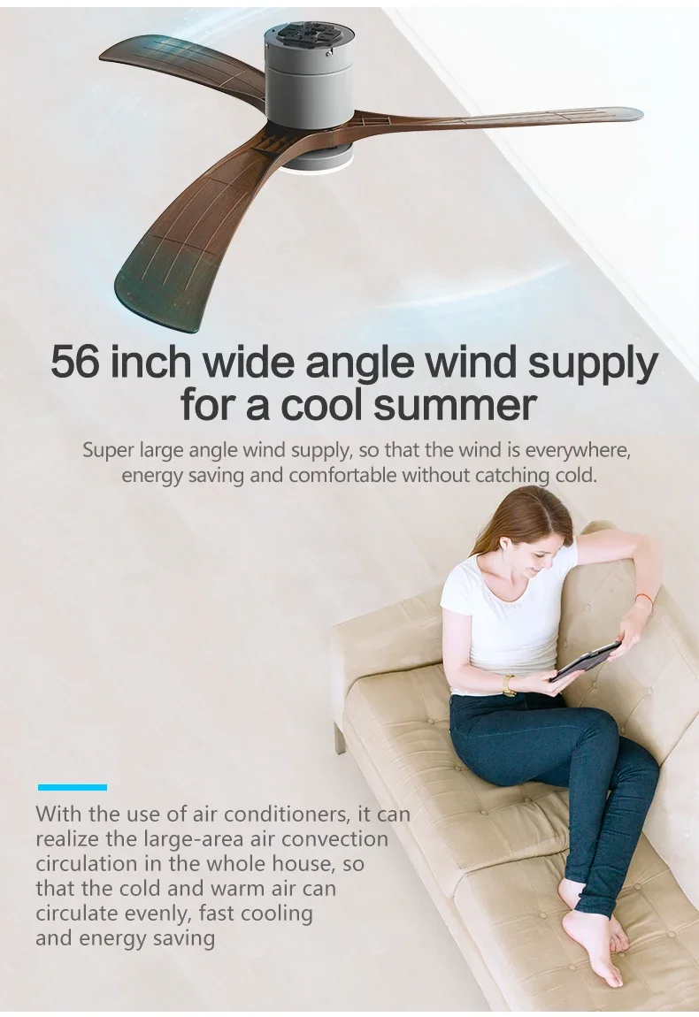 Description Picture 5 of item38/46/56Inch Low Floor Ceiling Fan Light Modern ABS Blade DC Remote Control Led Fan Lights Restaurant The bedroom 110V 220V