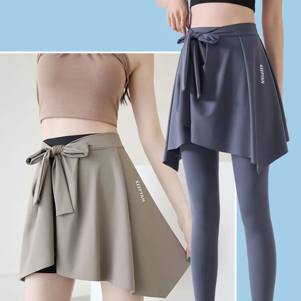 Irregular Butt Curtain Anti-Exposure Side Split Women's Yoga Skirt Lace-up Quick Drying One Piece Skirt Sports and Fitness