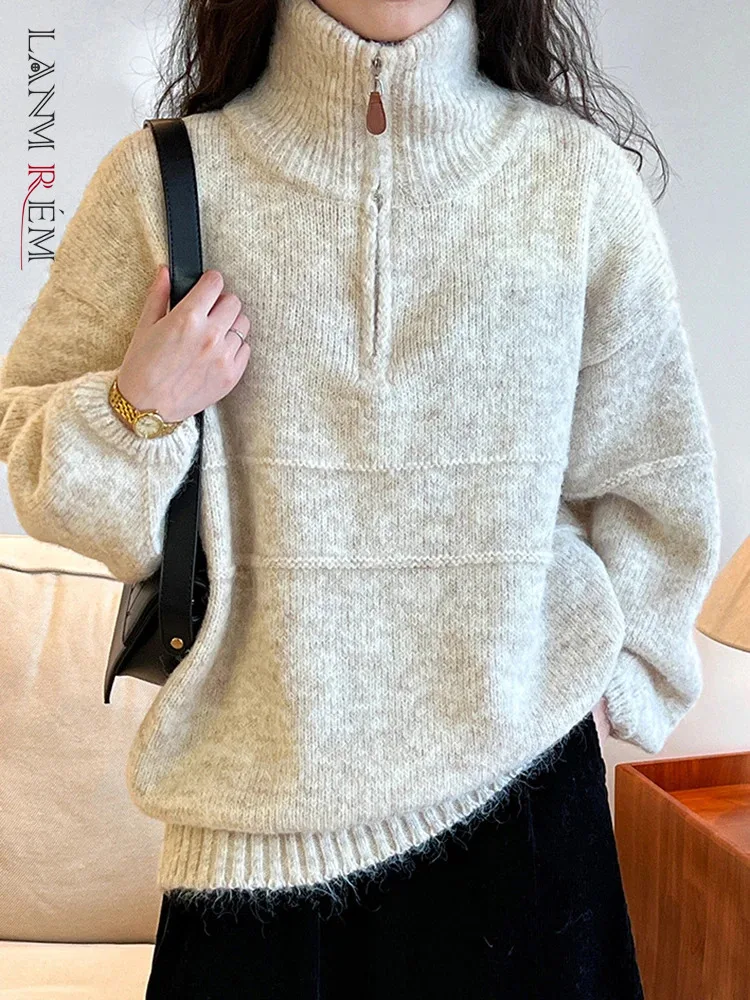 

[LANMREM] Minimalism Knitting Pullover Sweater For Women Turtleneck Long Sleeve Pullover Warm Tops 2023 Winter New 26D7249
