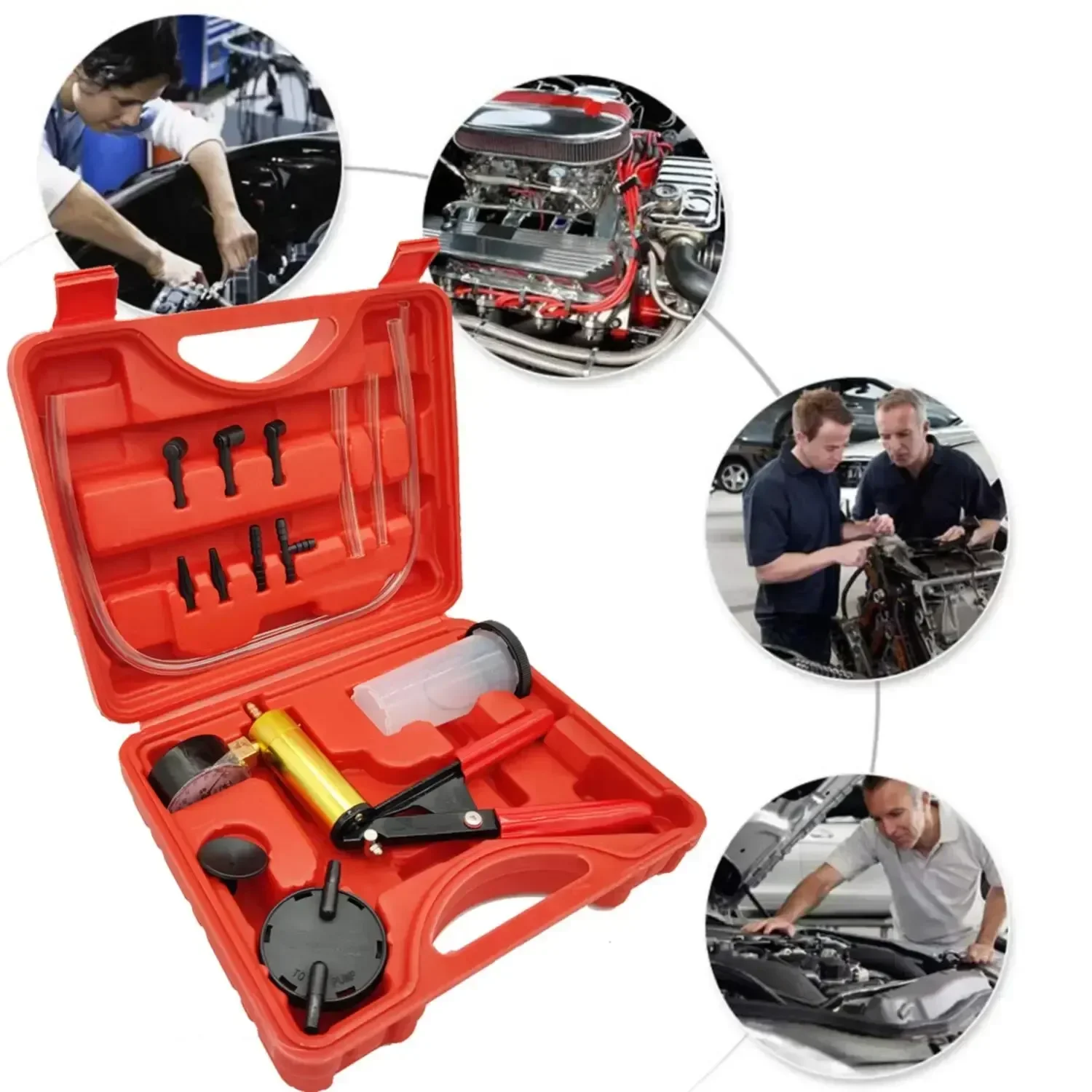 Manual Vacuum Pressure Pump Brake Fluid Drain Kit Vacuum Pistol Pump Tester Kit Portable Durable Aluminum Gauge brake bleeder kit electric vacuum pump