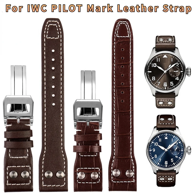  ANKANG Genuine Leather Rivet Watchband 20mm 21mm 22mm for IWC  Big Pilot#39;s Watch TOP Gun Spitfire Le Petit Prince Calfskin Strap (Color  : Black White Bamboo, Size : 21mm) : Clothing