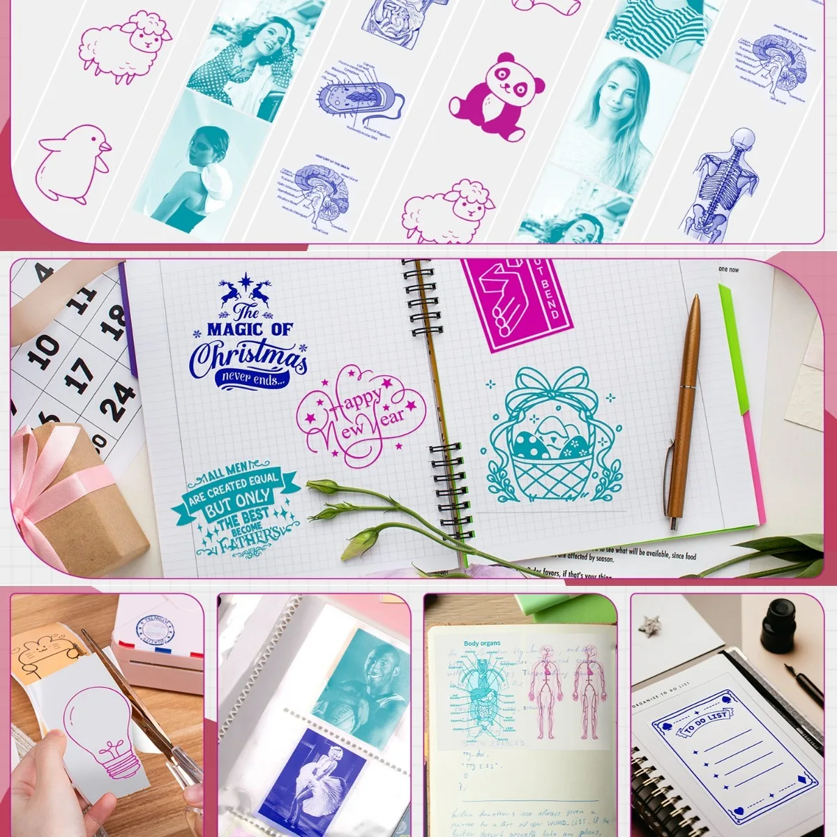 mini HD printer portable sticker label Printer Bluetooth pocket thermal printer with paper for student note inkless printing