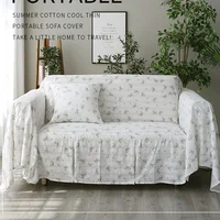 Korean-style Cotton Sofa Cover Blanket Sofa Towel  White lilacs for Living Room Furniture Decor Tapestry Couch Cover in Spring 1