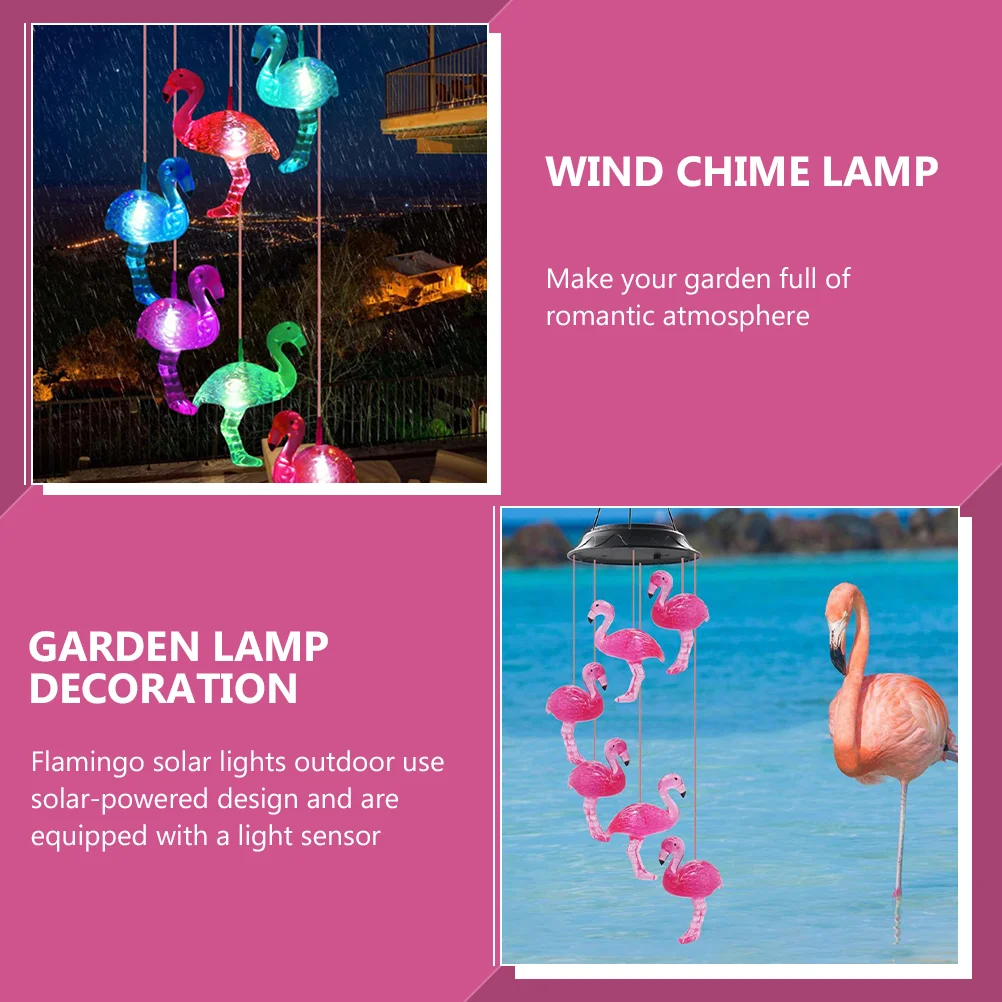Solar Flamingo Garden Lamp Decoration Power Wind Chime Light for Home Yard Hanging Outdoor Lights 3