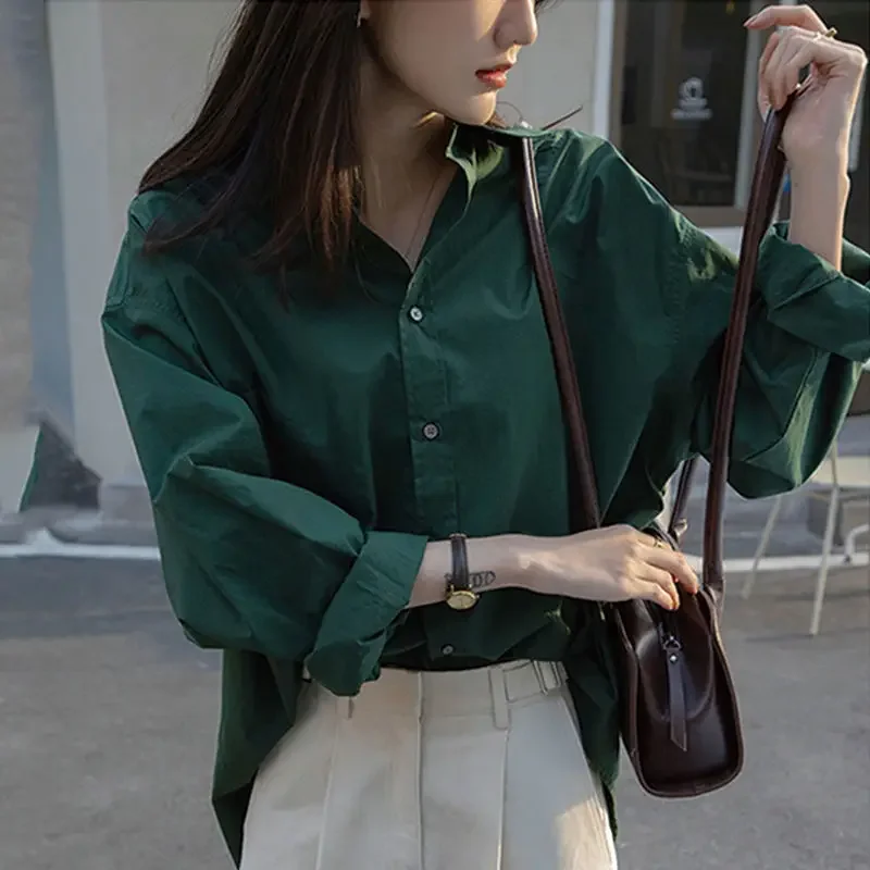 

DAYIFUN Solid Shirts Women Autumn Design Casual All-match Fashion Office Lady Blouse Korean Vintage Aesthetic Temperament Blusas