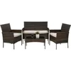 4 Pieces Patio Furniture Set Rattan Outside Furniture Wicker Sofa Garden Conversation Sets with Soft Cushion and Glass Table for 1