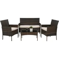 4 Pieces Patio Furniture Set Rattan Outside Furniture Wicker Sofa Garden Conversation Sets with Soft Cushion and Glass Table for 1