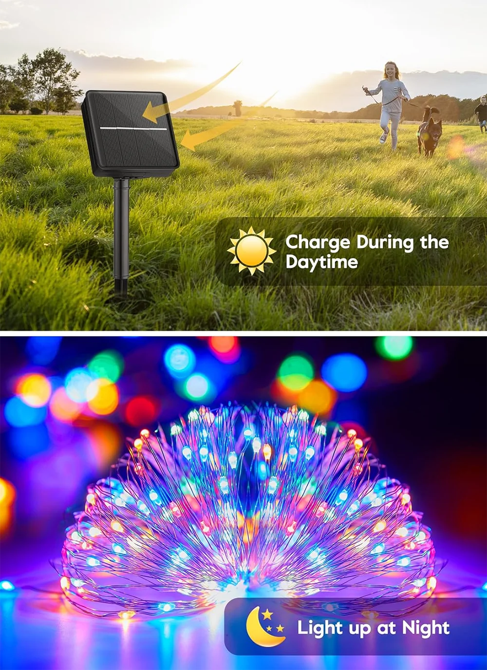 Solar Silver Wire Light String Halloween Christmas Weddings Parties Outdoor Waterproof Eaves Decorations Fairy String Lights