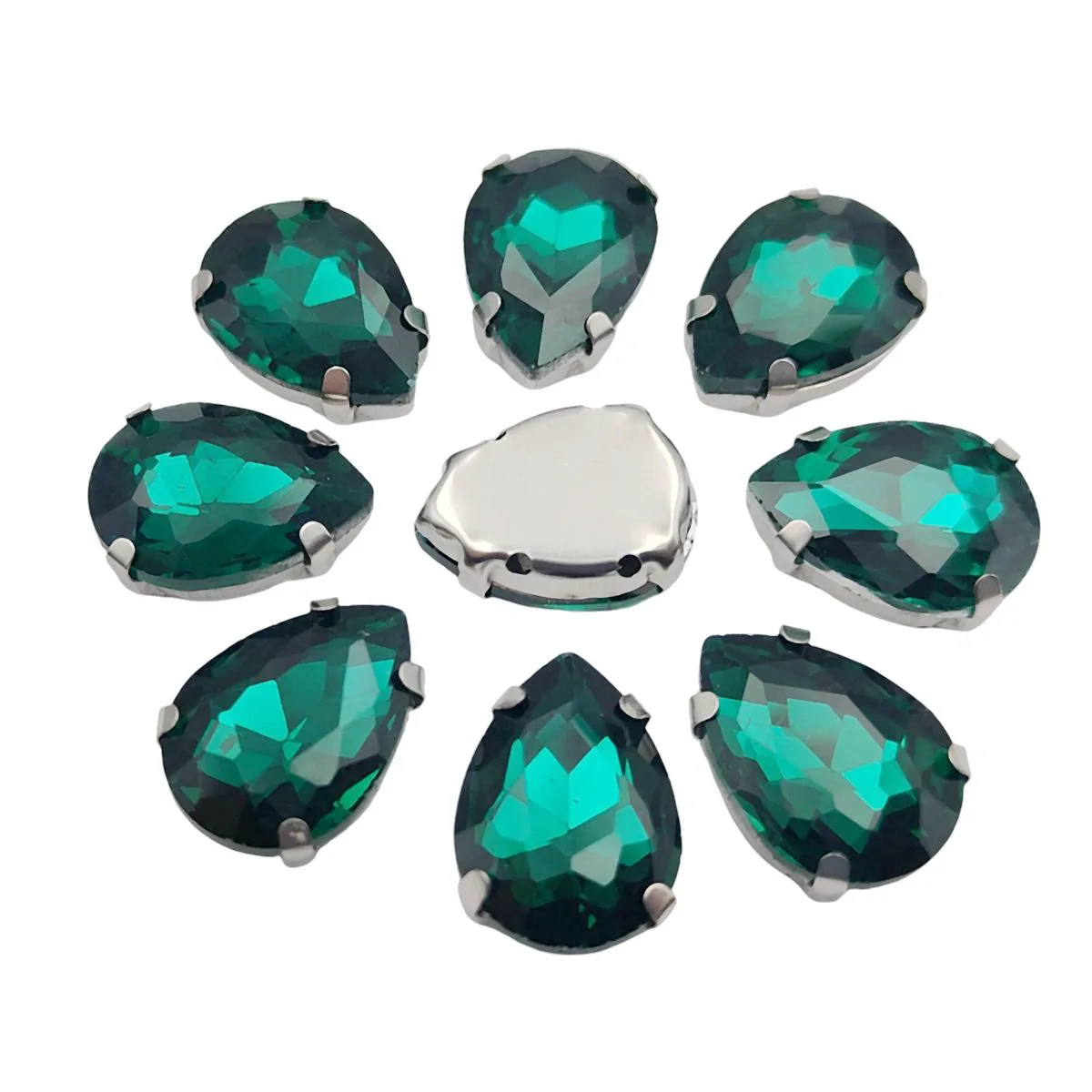Elegant Teardrop Glass Rhinestones with Silver Metal Claw Base for Needlework Decoration