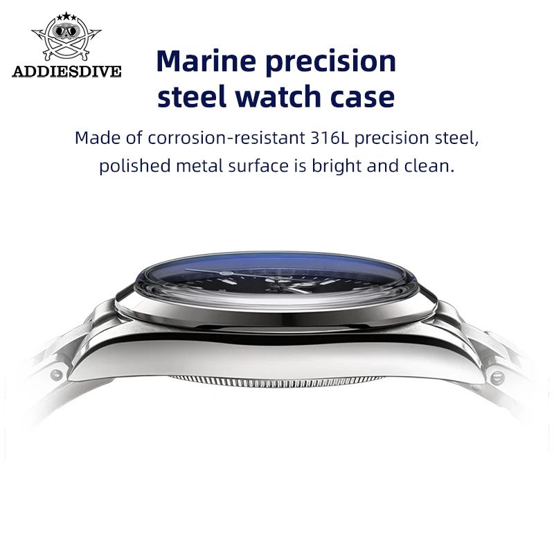 ADDIESDIVE Luxury Quartz Watch For Men 316L Stainless Steel Sapphire Pot Cover Glass 10Bar Waterproof  Luminous Wristwatch Reloj