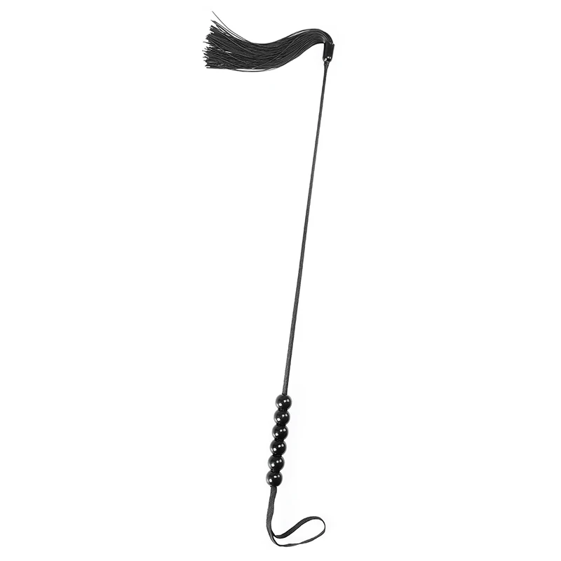 48.5cm Six Beads Handle Silicone Tassels Top Long Straight Whip Riding Crop Flogger Paddle Slapper Horse Training Dressage Whips 3