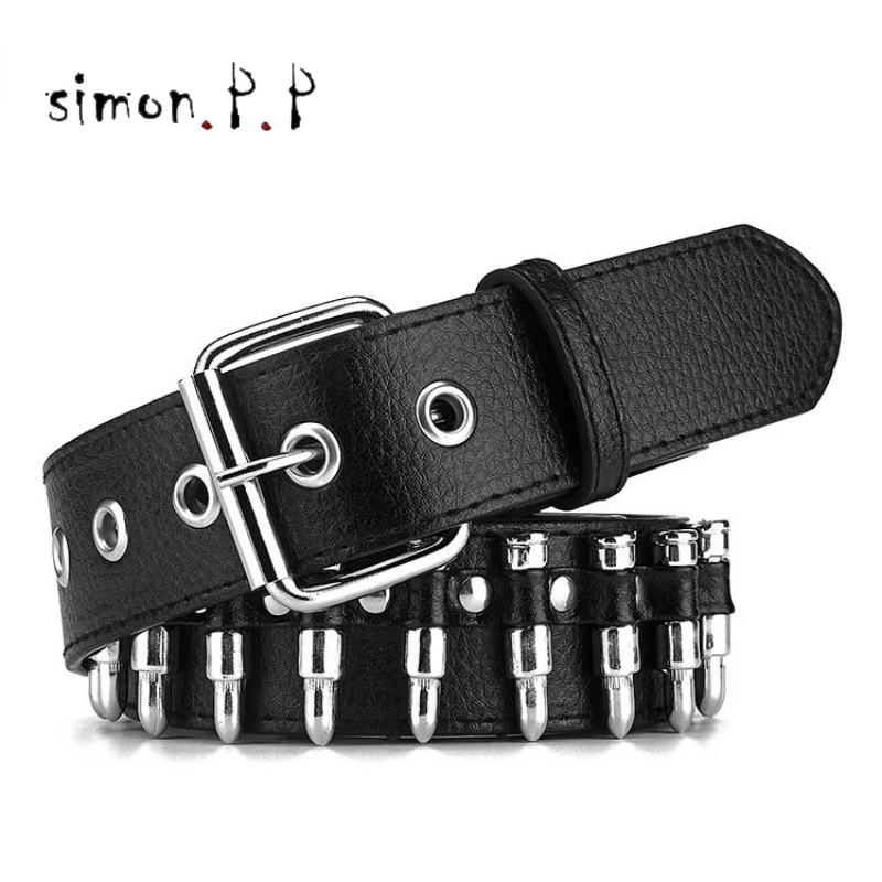 

Punk Rock Bullet Ladies Belts Korea Fashion 2022 Luxury Famous Brand Women Y2K Rivet Pin Buckle Leather Waist Belt for Jeans