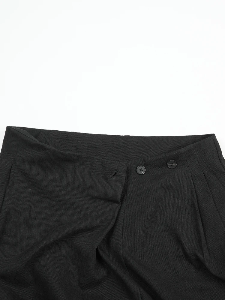 [EAM] High Waist Black Pleated Irregular Long Wide Leg Trousers New Loose Fit Pants Women Fashion Spring Autumn 2024 1DB40001