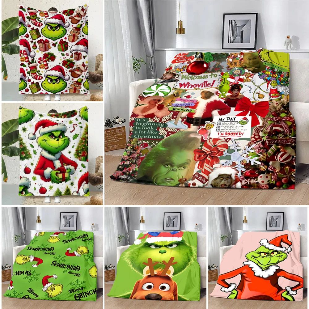 How the G-Grinch Christmas Printed Blanket Picnic Blankets Warm Blanket Soft and Comfortable Blanket Home Travel Birthday 6
