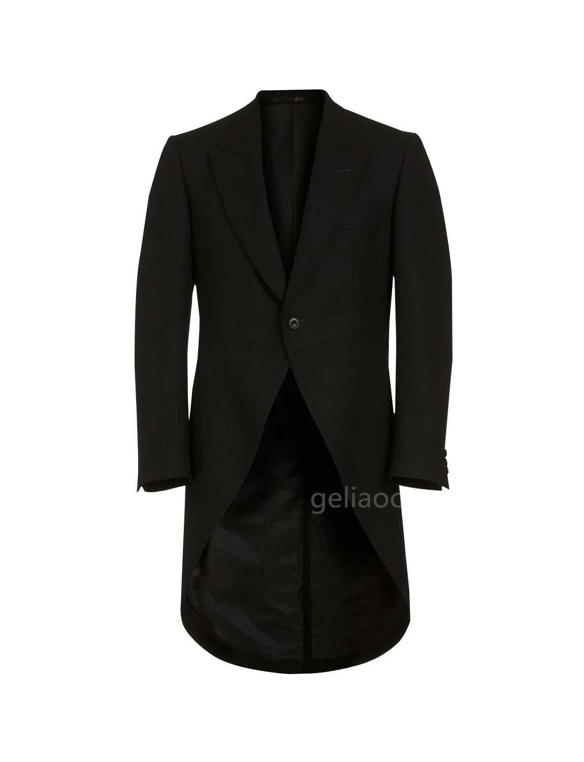British Style Black Men Tuxedos Suit Coats Fashion Peak Lapel One Button Blazers Gentleman Wedding Party Prom Long Jacket 2