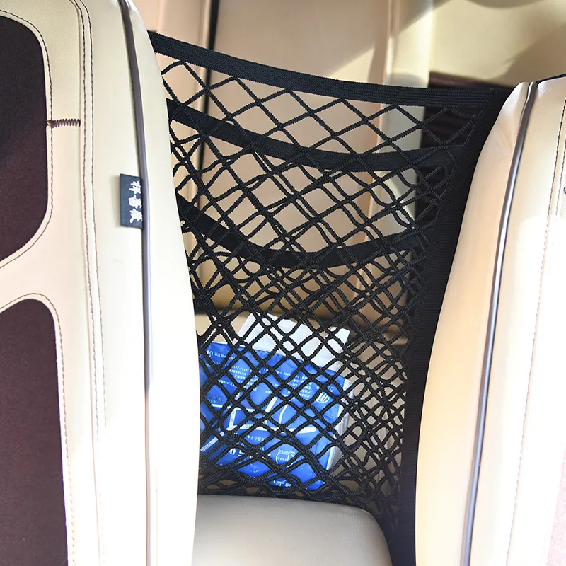 Car Interior Trunk Seat Back Elastic Mesh Net Car Styling Storage Bag Pocket Cage velcro Grid Pocket Holder Accessories Trun