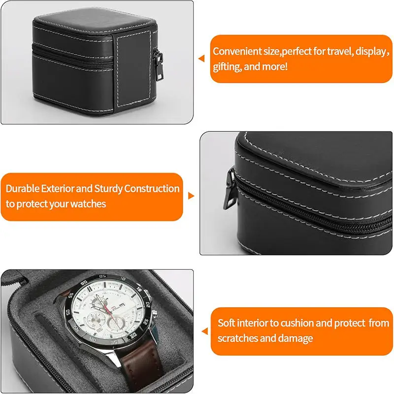Travel Watch Case ⌚ Single Watch Case – Leather Watch Travel Case with Removable Cushio... - SKU TWC01106 - UGI Packaging
