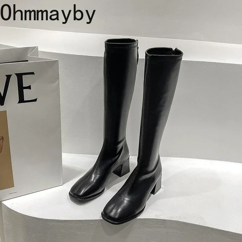 Slim Woman High Boots Fashion Women Knee-High Boots High Heel Women's Shoes Winter Soft Leather Long women knee boots