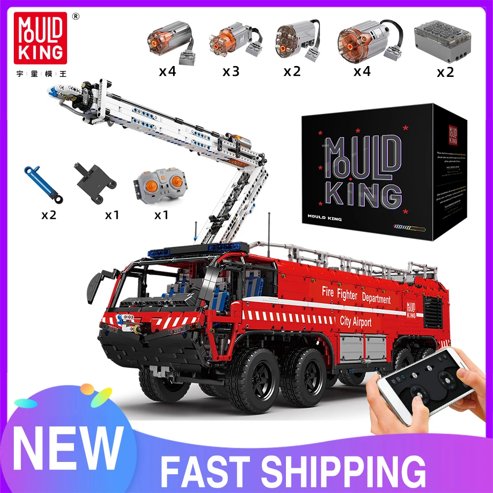 Mold King 19004 Technical Car Toys Moc-4446 Rc Motorizzato Airport Crash Tender Model Building Blocks Mattoni Regalo Di Natale Per Bambini