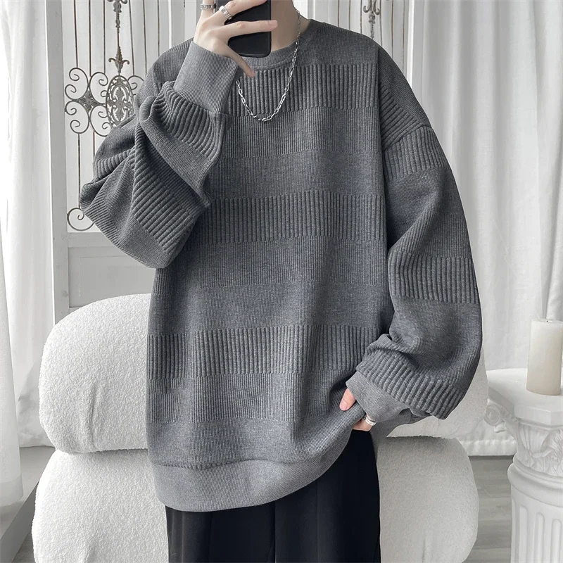 2023 New Hoodies Jacquard Sweatshirt Mens White Pullover Streetwear Casual Fashion Mens Oversized Korean O-neck Harajuku T Shirt