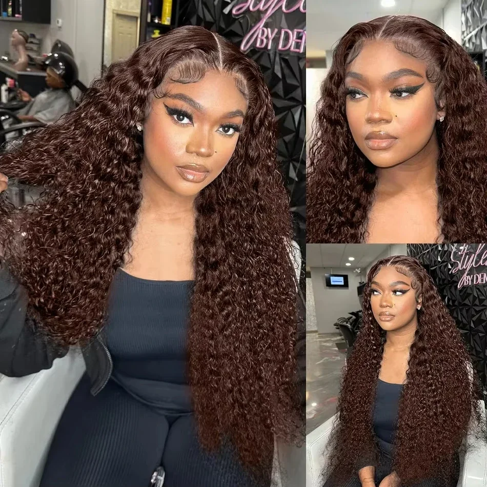 13X4 Chocolate Brown Lace Front Wigs Brazilian 13X6 Hd Lace Frontal Wig 100% Brown Curly Human Hair Pre Plucked Wigs For Women