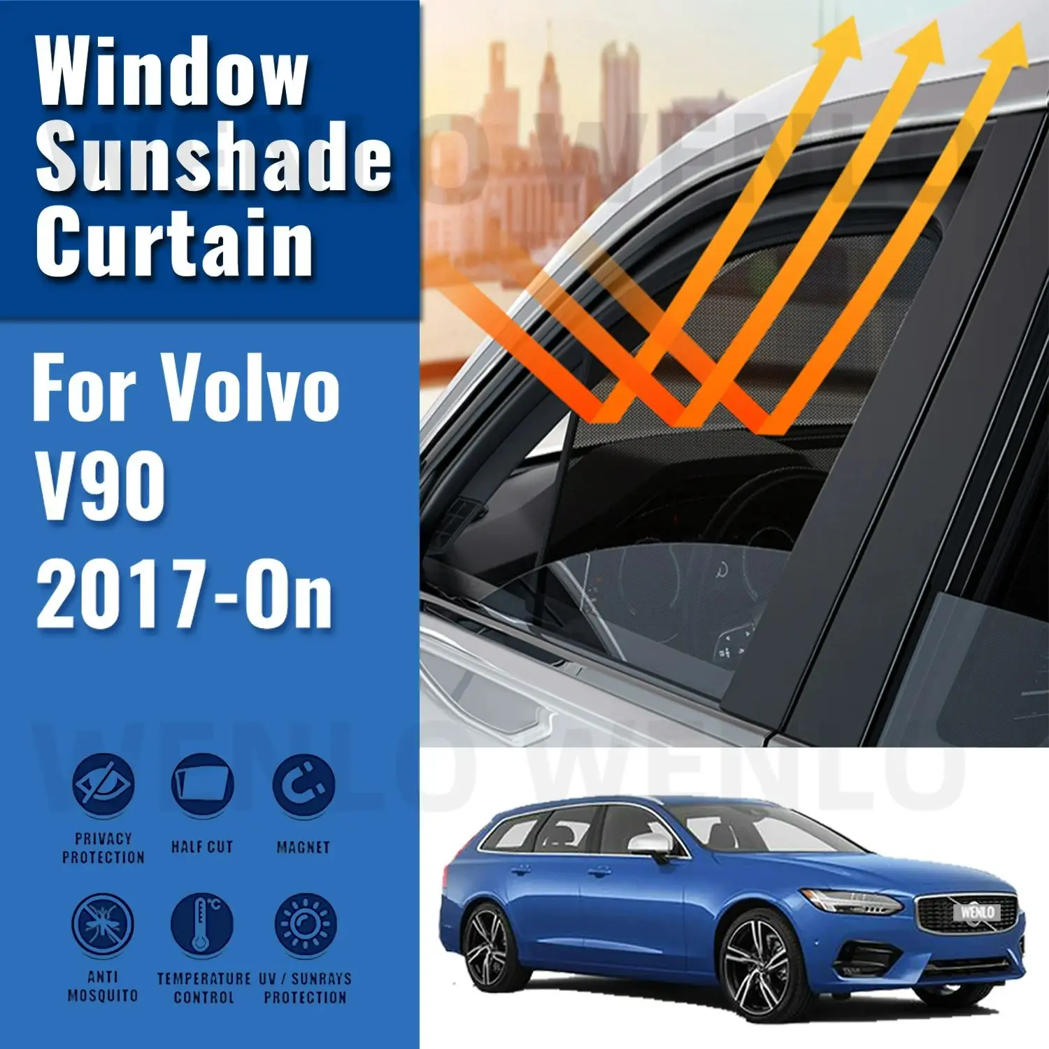 

Автомобильный солнцезащитный козырек для Volvo V90 2017-2024 в 90, магнитная Передняя рамка на лобовое стекло, шторка, задний козырек