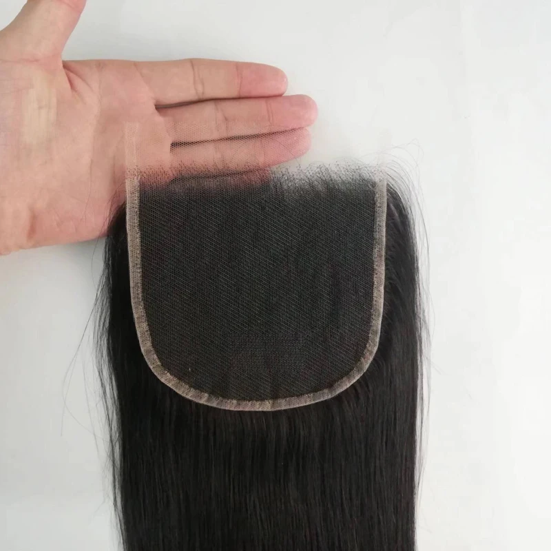 4x4 Lace Closure Straight Human Hair Transparent Swiss Lace Closure Brazilian Virgin Hair Pre-Plucked Natural Color 150% Density