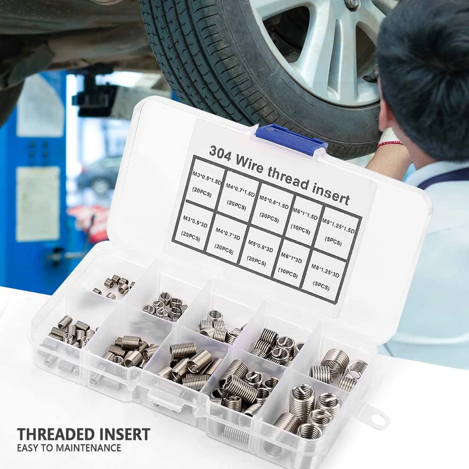 200 Stuks Draad Inserts Set 304 RVS - M3 M4 M5 M6 M8 M10 M12 Binnendraad Insert