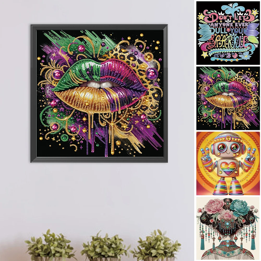 5D DIY Partial Special Shaped Drill Diamond Painting Kit Abstract Decoration Robot Lip English Cat DIY Handmade Birthday Gifts