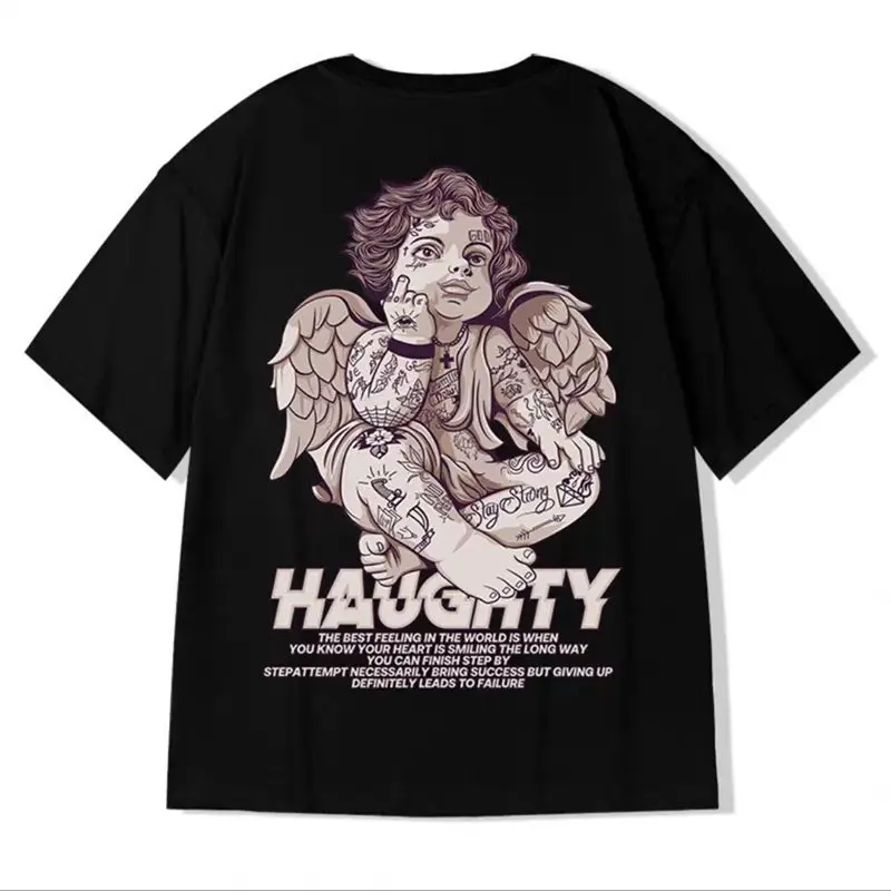 

Angel T-Shirt For Men Summer Cartoon Anime Print Panda Short Sleeve Tee Y2k Tops Hip Hop Loose Bear T-Shirts Oversize 8XL