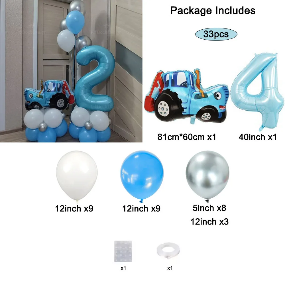 1Set Bauernhof Thema Traktor Ballon Blau Digitale Folie Ballon Traktor Ballon Geburtstag Party Dekoration Lieferungen Baby Dusche Geschenke – Detail 5