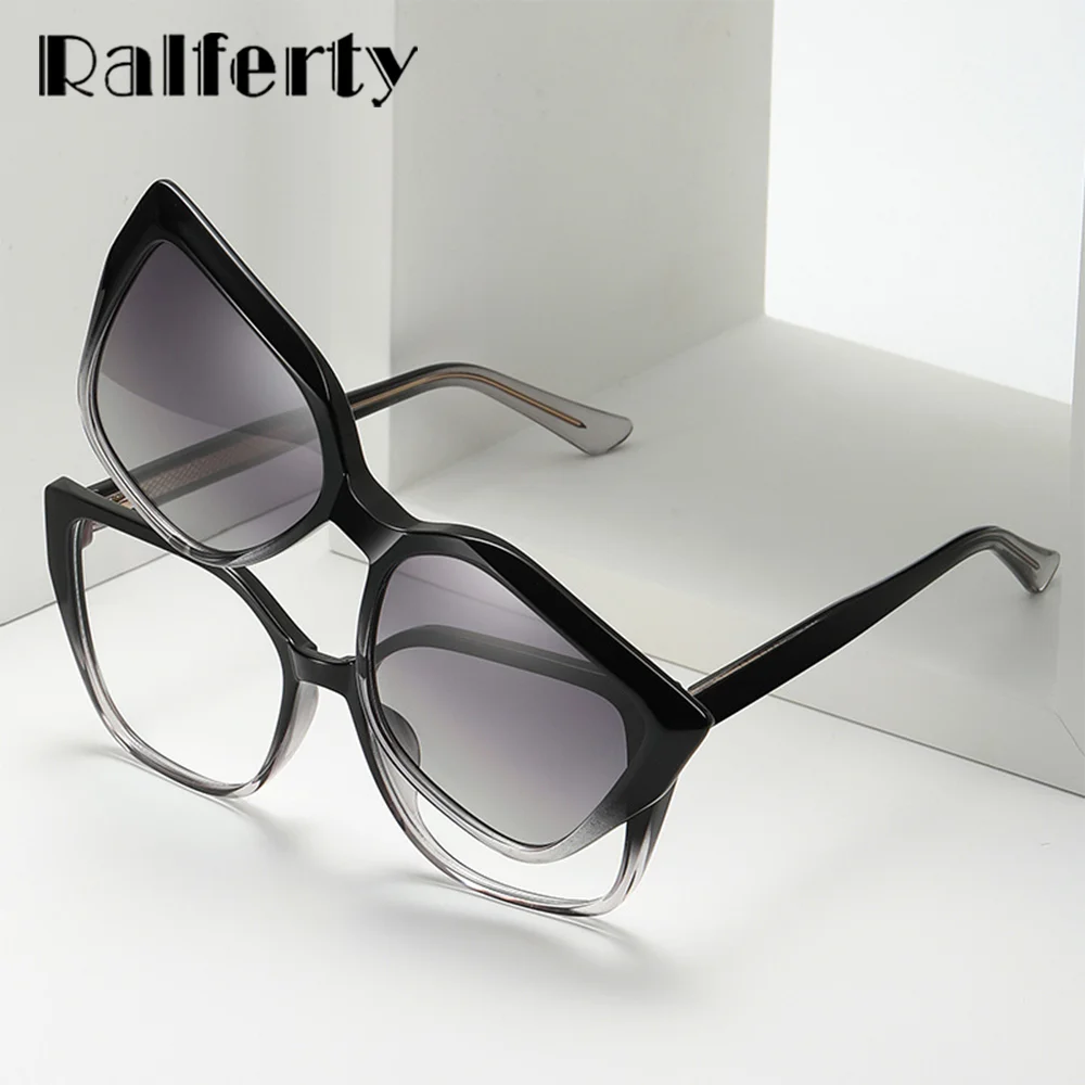 Ralferty Polarized Magnetic Sunglasses Women Designer 2 In 1 Clip On Glasses Lady Driving Sunglass Prescription 0 Diopter Lens 3